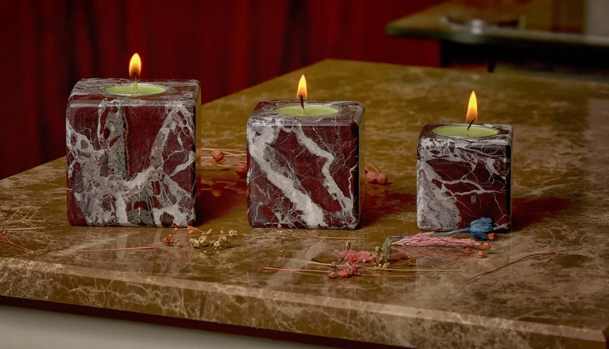 Rosso Levanto 3'lü Mermer Mumluk Seti