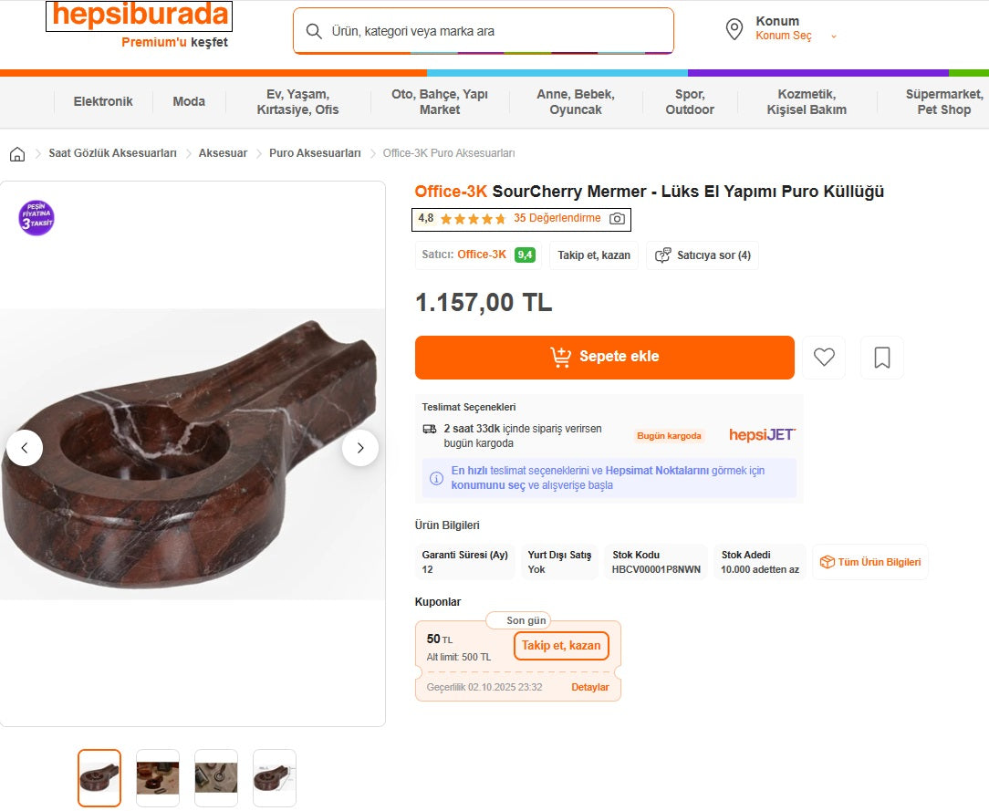 Kişiye Özel El Yapımı Mermer Küllük - 2 Renk Seçeneği ile Şık ve Kişiselleştirilebilir Tasarım