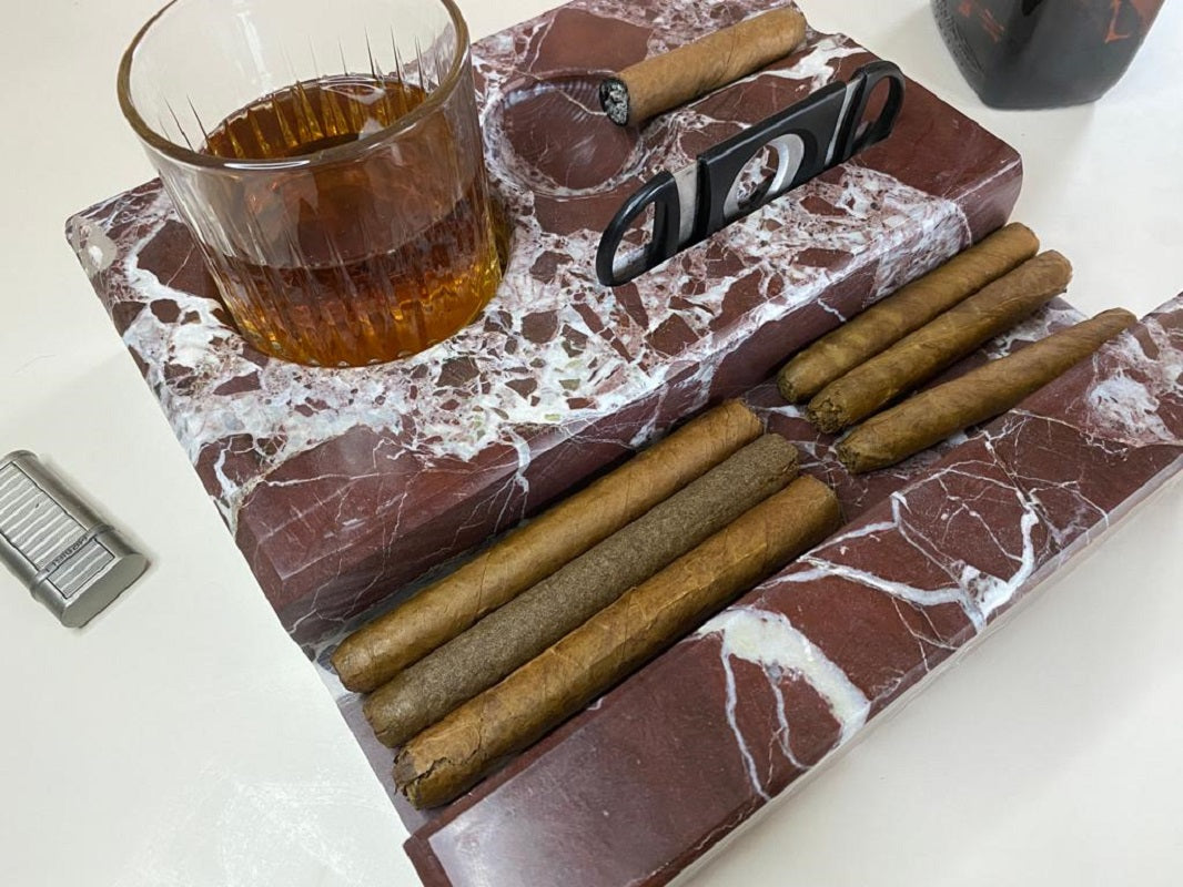 El Yapımı Kişiselleştirilebilir Mermer Viski ve Puro Seti – Lüks Hediye Seçeneği