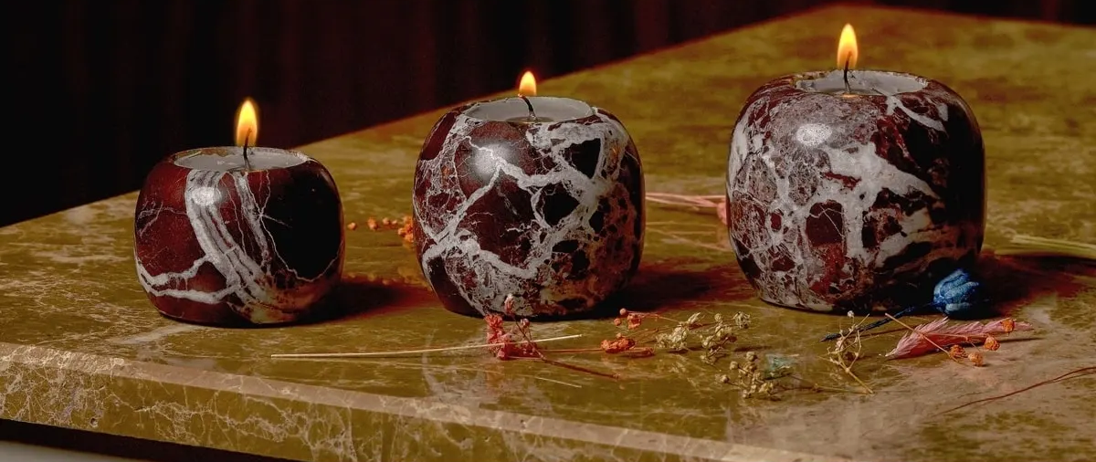 Rosso Levanto 3'lü Mermer Mumluk Seti